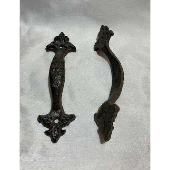 Set of Two (2) Cast Iron 6 1/2" long Fleur-De-Lis Door Gate Handles 0184-0040 - Picture 4 of 11